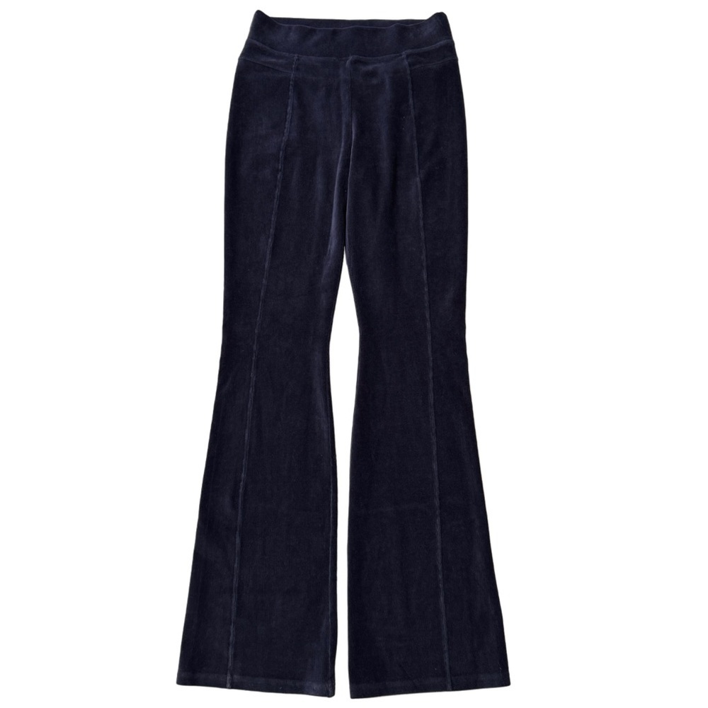 {aerie} "Groove On" Long Blue Velour High Rise Bootcut Flare Stretch Yoga Pants